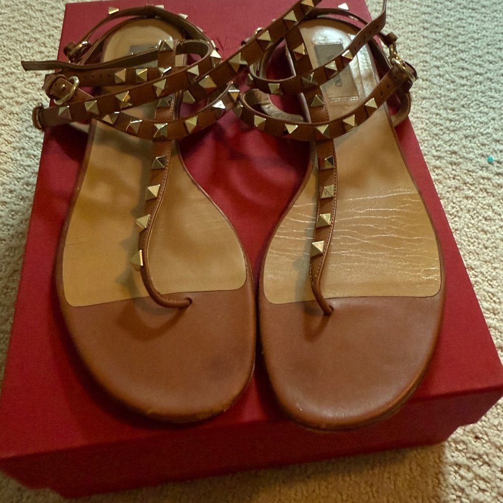 Valentino Rockstud Sandals 10 40 Brown Tan